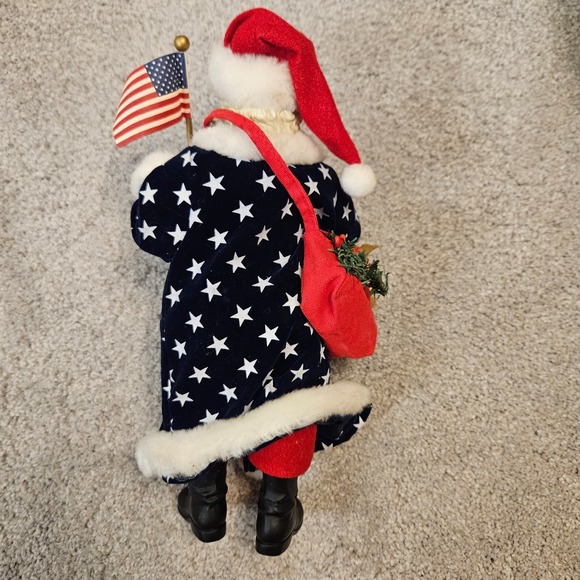 VTG Patriotic Americana Santa Figurine 11" Stars & Stripes Holding American Flag - Picture 4 of 6